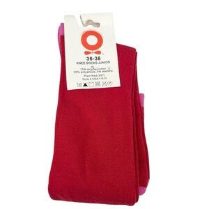 NWT Katviq Recycled Organic Cotton Blend Red With Pink Trim Knee Socks EU 36-38